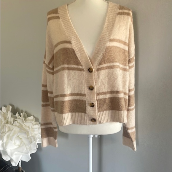 Billabong Striped Beige Cardigan Sweater - Picture 3 of 9